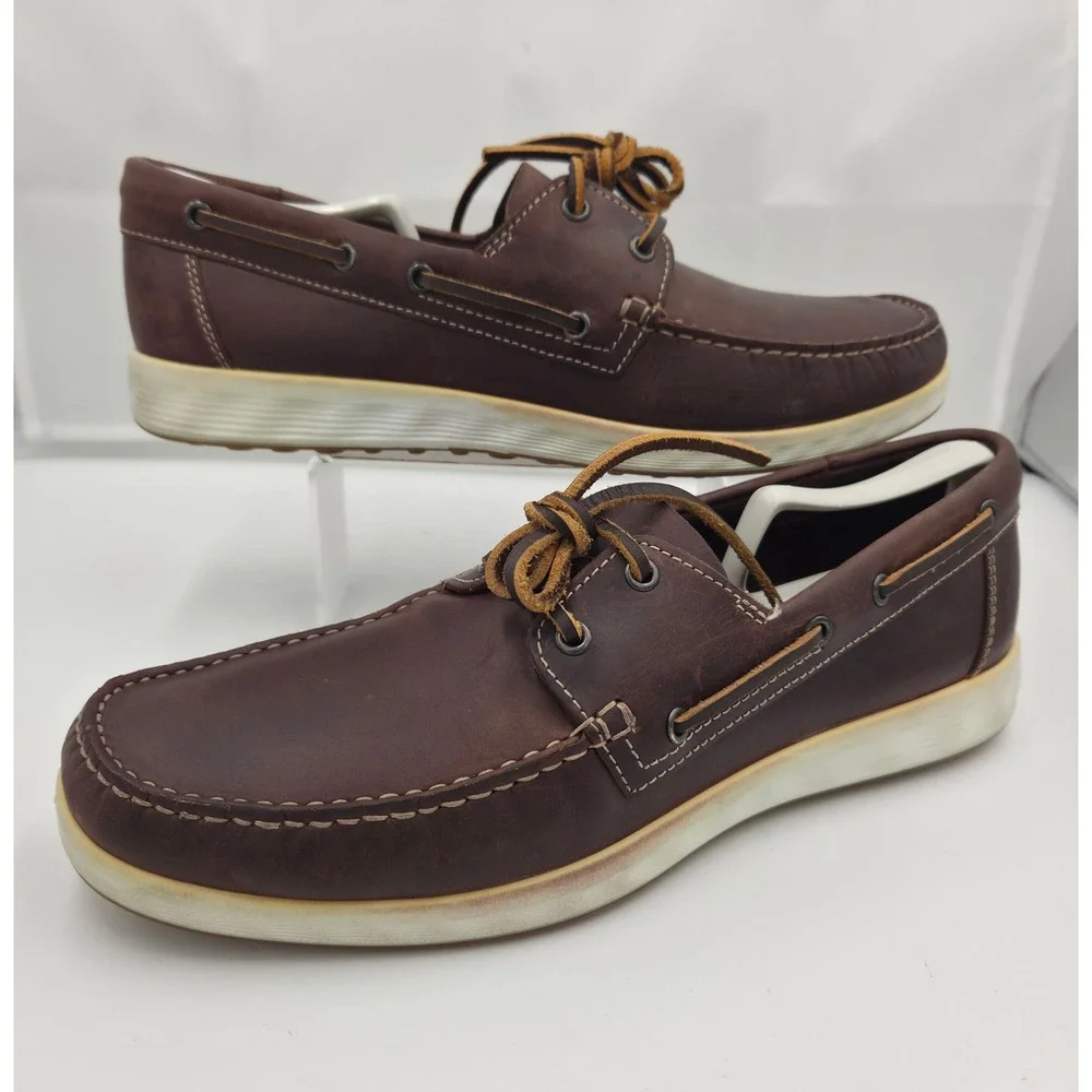 Ecco Kyle Nautical Mens Boat Shoes Brown Leather Deck Shoes Size 45